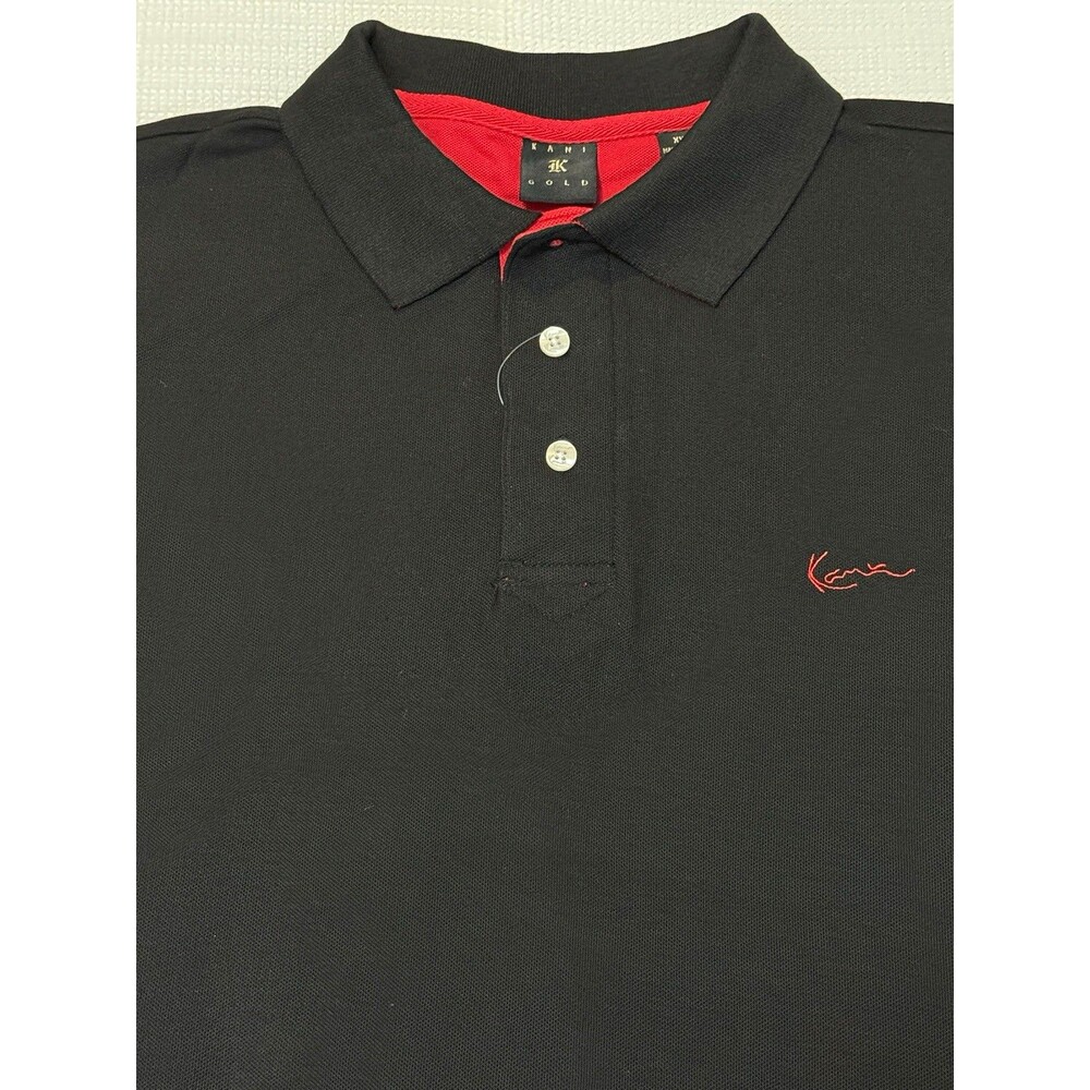 NWT Karl Kani Gold Polo Shirt Embroidered Signature Script Logo Black Red XXL